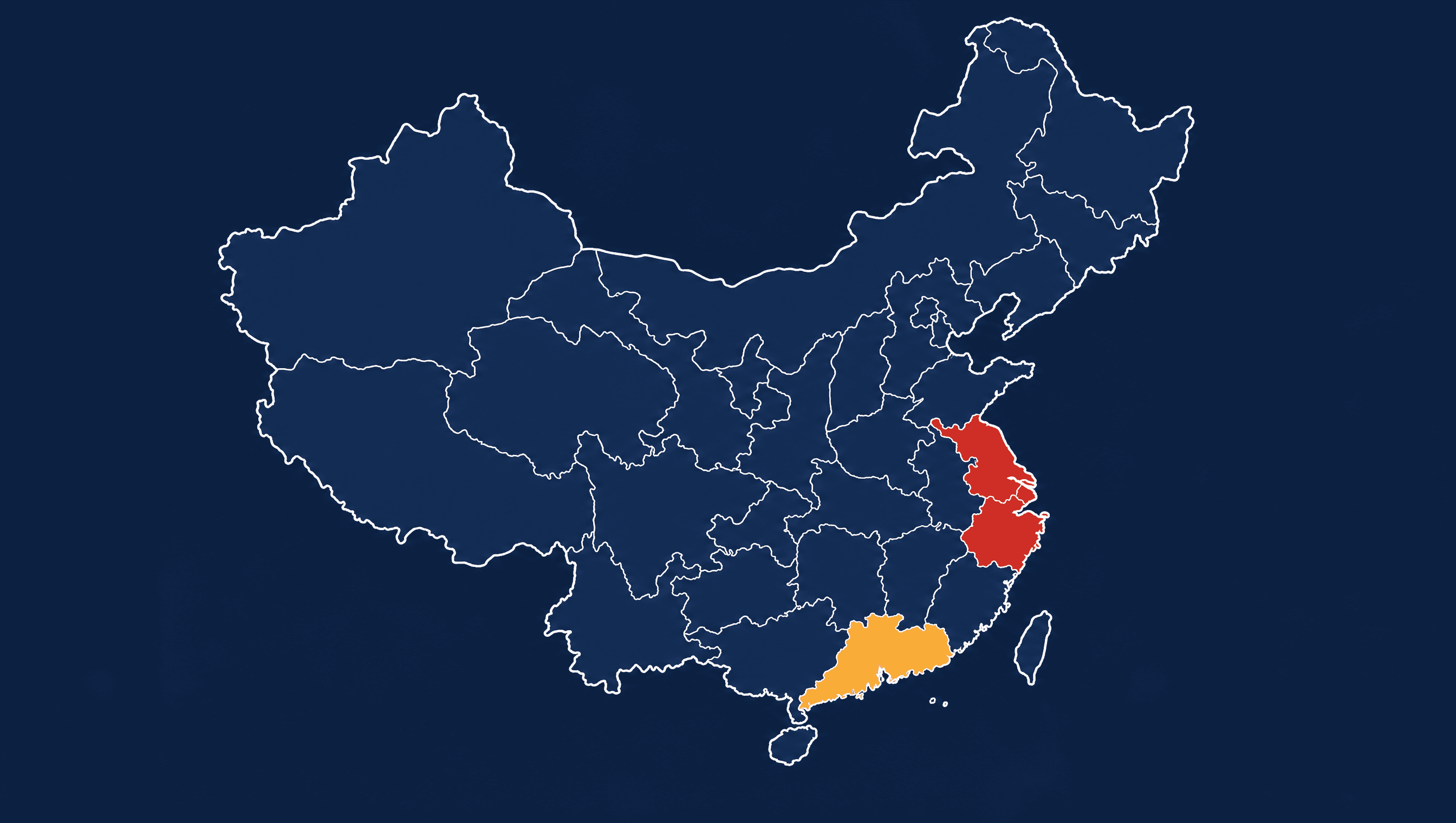 Carte de la Chine montrant le rayon d'action de GTrade